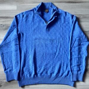 Dalmine 1952 Blue Checkered Knit Cashmere 1/4 Zip Sweater Men’s Sz XXL/58 Italy